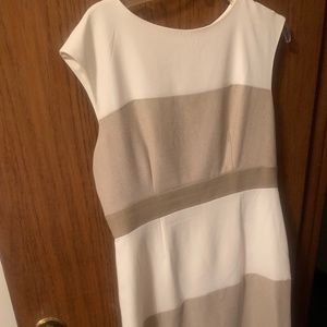 Sandra Darren Cream and Tan Dress, Size 12